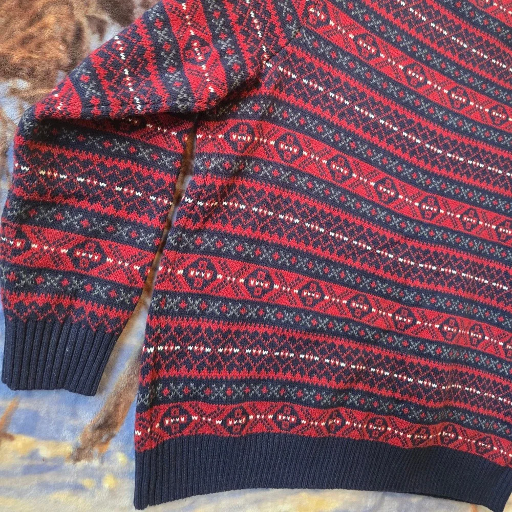 Vintage Style Croft&Barrow Red Geometric Striped Heavyweight Knit Sweater sz 2XL